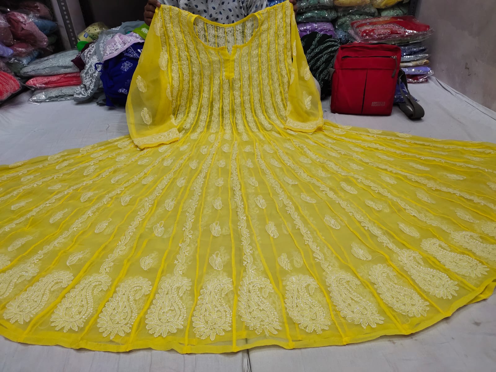 Shyamal Chikan Hand Embroidered Yellow Georgette Lucknowi Chikankari K